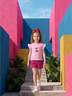 Pekkle Pink Floral Overall Set with Two Pink Tees - 18M